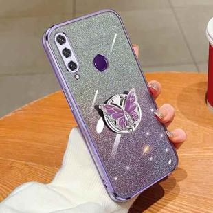 For Huawei Y6p Plated Gradient Glitter Butterfly Holder TPU Phone Case(Purple)