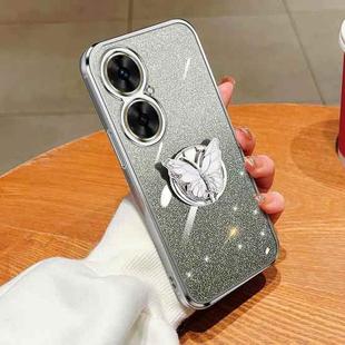 For Huawei Maimang 20 Plated Gradient Glitter Butterfly Holder TPU Phone Case(Silver)