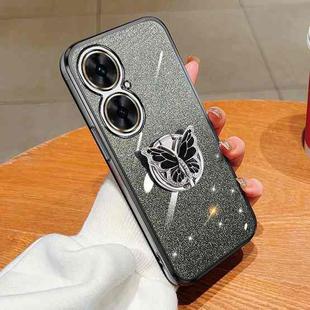 For Huawei Maimang 20 Plated Gradient Glitter Butterfly Holder TPU Phone Case(Black)