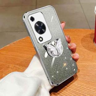 For Huawei Enjoy 70 Plated Gradient Glitter Butterfly Holder TPU Phone Case(Silver)