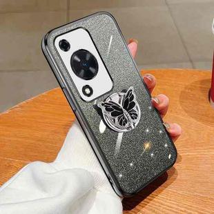 For Huawei Enjoy 70 Plated Gradient Glitter Butterfly Holder TPU Phone Case(Black)