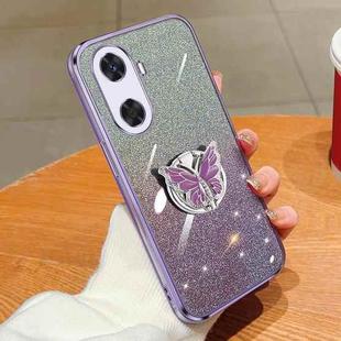 For Huawei Enjoy 60 Plated Gradient Glitter Butterfly Holder TPU Phone Case(Purple)