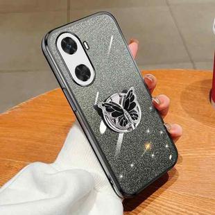 For Huawei Enjoy 60 Plated Gradient Glitter Butterfly Holder TPU Phone Case(Black)