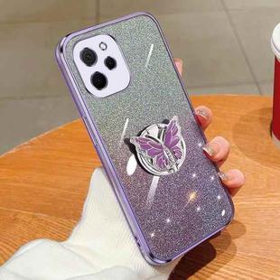 For Huawei Enjoy 50Z Plated Gradient Glitter Butterfly Holder TPU Phone Case(Purple)