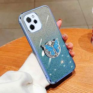 For Huawei Enjoy 50Z Plated Gradient Glitter Butterfly Holder TPU Phone Case(Sierra Blue)