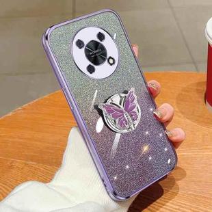 For Huawei Enjoy 50 Pro Plated Gradient Glitter Butterfly Holder TPU Phone Case(Purple)