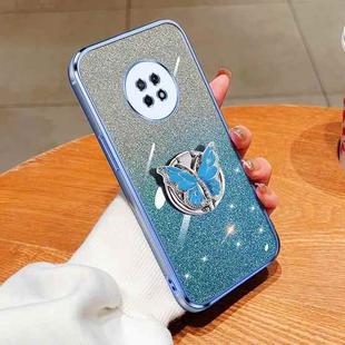 For Huawei Enjoy 20 Plus Plated Gradient Glitter Butterfly Holder TPU Phone Case(Sierra Blue)