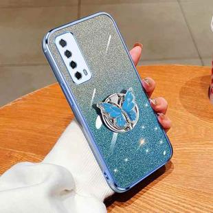 For Huawei Enjoy 20 SE 4G Plated Gradient Glitter Butterfly Holder TPU Phone Case(Sierra Blue)