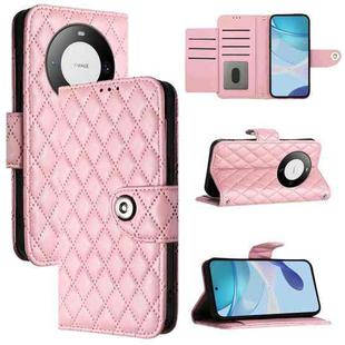 For Huawei Mate 60 Pro / 60 Pro+ Rhombic Texture Flip Leather Phone Case with Lanyard(Pink)