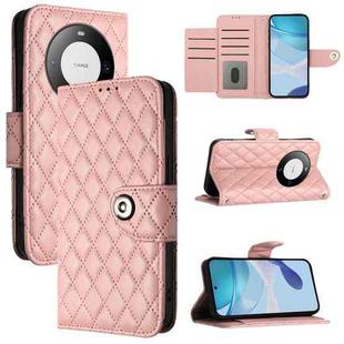 For Huawei Mate 60 Pro / 60 Pro+ Rhombic Texture Flip Leather Phone Case with Lanyard(Coral Pink)