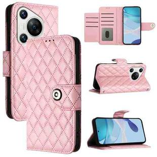 For Huawei Pura 70 Rhombic Texture Flip Leather Phone Case with Lanyard(Pink)