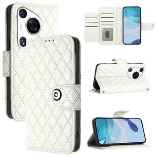 For Huawei Pura 70 Pro Rhombic Texture Flip Leather Phone Case with Lanyard(White)