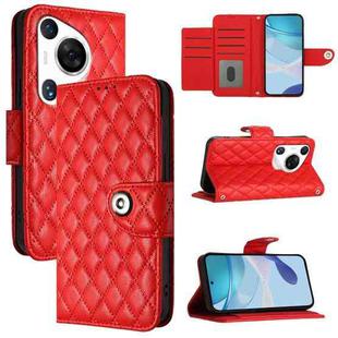 For Huawei Pura 70 Pro Rhombic Texture Flip Leather Phone Case with Lanyard(Red)
