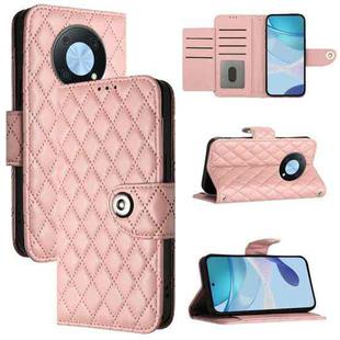 For Huawei Enjoy 50 Pro / nova Y90 Rhombic Texture Flip Leather Phone Case with Lanyard(Coral Pink)