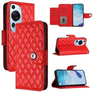 For Huawei P60 Art Rhombic Texture Flip Leather Phone Case with Lanyard(Red)