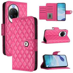 For Huawei nova 14 Ultra 5G Rhombic Texture Flip Leather Phone Case with Lanyard(Rose Red)