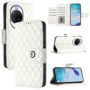 For Huawei nova 14 Pro 5G Rhombic Texture Flip Leather Phone Case with Lanyard(White)