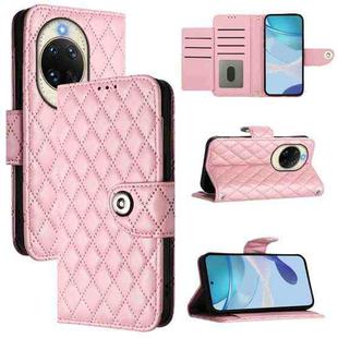 For Huawei nova 14 5G Rhombic Texture Flip Leather Phone Case with Lanyard(Pink)