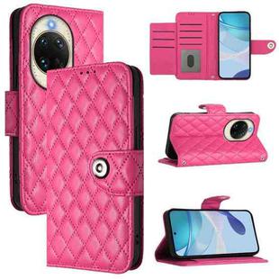 For Huawei nova 14 5G Rhombic Texture Flip Leather Phone Case with Lanyard(Rose Red)