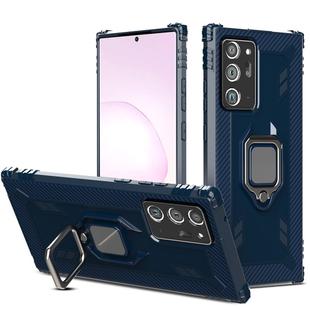 For Samsung Galaxy Note20 Ultra Carbon Fiber Protective Case with 360 Degree Rotating Ring Holder(Blue)
