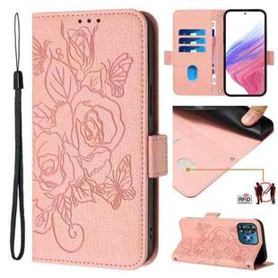 For Oukitel C53 Embossed Rose RFID Anti-theft Leather Phone Case(Pink)