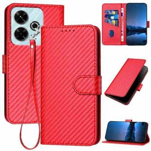 For Redmi 13 4G YX0070 Carbon Fiber Buckle Leather Phone Case with Lanyard(Red)