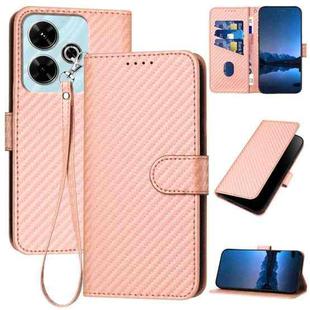 For Redmi 13 4G YX0070 Carbon Fiber Buckle Leather Phone Case with Lanyard(Pink)