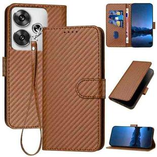 For Redmi Turbo 3 / Xiaomi Poco F6 YX0070 Carbon Fiber Buckle Leather Phone Case with Lanyard(Coffee)