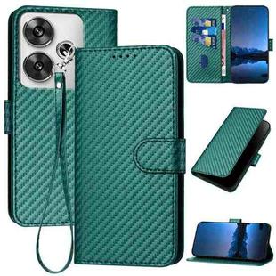 For Redmi Turbo 3 / Xiaomi Poco F6 YX0070 Carbon Fiber Buckle Leather Phone Case with Lanyard(Dark Green)