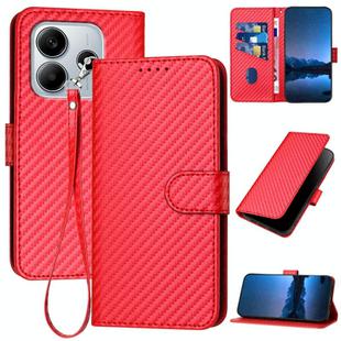 For Redmi Note 14 5G YX0070 Carbon Fiber Buckle Leather Phone Case with Lanyard(Red)