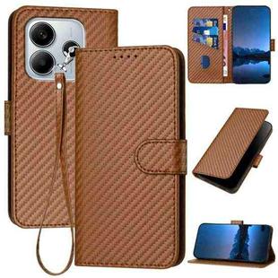 For Redmi Note 14 5G YX0070 Carbon Fiber Buckle Leather Phone Case with Lanyard(Coffee)