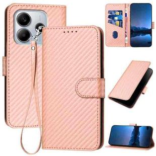 For Redmi Note 14 5G YX0070 Carbon Fiber Buckle Leather Phone Case with Lanyard(Pink)