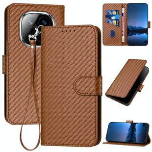 For Redmi Note 14 Pro+ 5G YX0070 Carbon Fiber Buckle Leather Phone Case with Lanyard(Coffee)