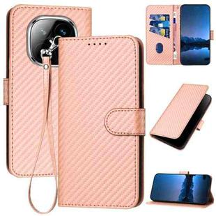 For Redmi Note 14 Pro+ 5G YX0070 Carbon Fiber Buckle Leather Phone Case with Lanyard(Pink)