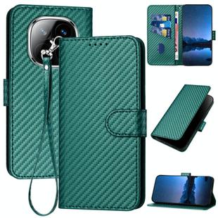 For Redmi Note 14 Pro+ 5G YX0070 Carbon Fiber Buckle Leather Phone Case with Lanyard(Dark Green)