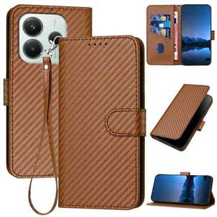 For Redmi Note 14 4G 164.84mm YX0070 Carbon Fiber Buckle Leather Phone Case with Lanyard(Coffee)