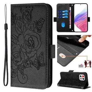 For T-Mobile Revvl 7 5G Embossed Rose RFID Anti-theft Leather Phone Case(Black)