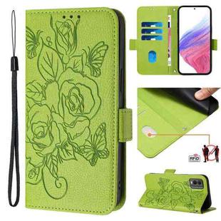 For Nokia C32 Embossed Rose RFID Anti-theft Leather Phone Case(Green)