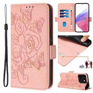 For ZTE Blade A35 / A55 Embossed Rose RFID Anti-theft Leather Phone Case(Pink)