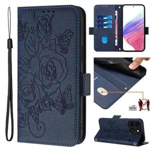 For ZTE Blade A35 / A55 Embossed Rose RFID Anti-theft Leather Phone Case(Dark Blue)