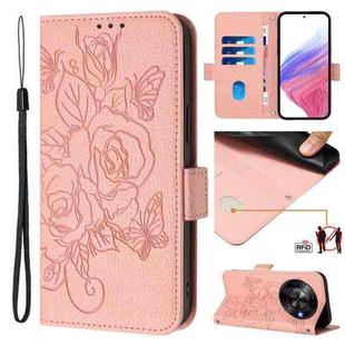 For ZTE Blade A75 5G Embossed Rose RFID Anti-theft Leather Phone Case(Pink)