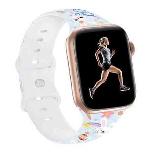 For Apple Watch SE 2023 44mm Butterfly Buckle Easter Printed Silicone Watch Band(Bunny Blue)