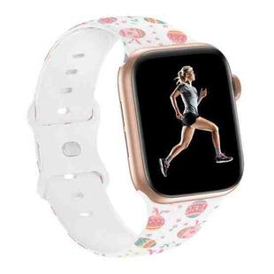 For Apple Watch SE 2023 40mm Butterfly Buckle Easter Printed Silicone Watch Band(Easter Eggs White)