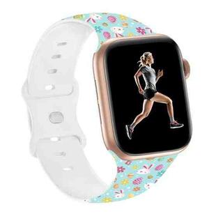 For Apple Watch Series 9 45mm Butterfly Buckle Easter Printed Silicone Watch Band(Easter Egg Green)