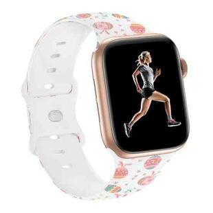 For Apple Watch Series 9 45mm Butterfly Buckle Easter Printed Silicone Watch Band(Easter Eggs White)