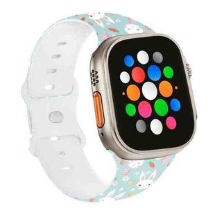 For Apple Watch Ultra 49mm Butterfly Buckle Easter Printed Silicone Watch Band(Bunny Light Green)
