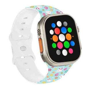For Apple Watch Ultra 49mm Butterfly Buckle Easter Printed Silicone Watch Band(Easter Egg Green)