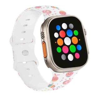 For Apple Watch Ultra 49mm Butterfly Buckle Easter Printed Silicone Watch Band(Easter Eggs White)