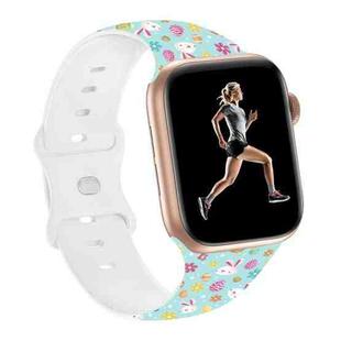 For Apple Watch Series 8 41mm Butterfly Buckle Easter Printed Silicone Watch Band(Easter Egg Green)