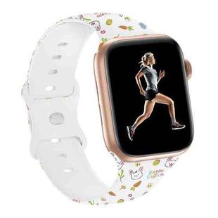 For Apple Watch Series 8 45mm Butterfly Buckle Easter Printed Silicone Watch Band(Gourd White)